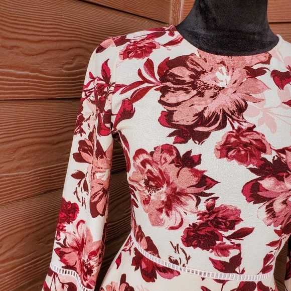 Charles Henry‎ Cream Floral Patterned Bell Sleeve Cut Out Mini Dress Sz SP NWOT - Picture 13 of 16